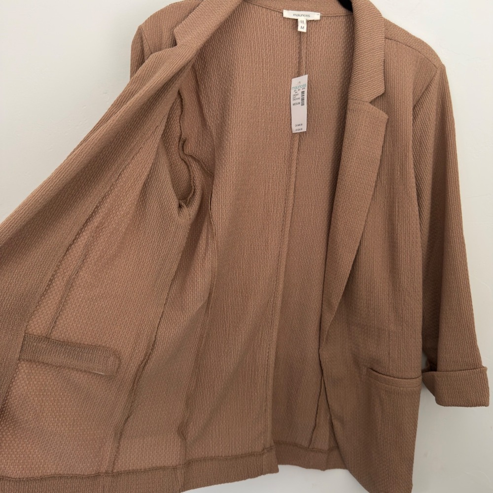 Maurices Womens Tan Brown Textured Open Front Cuffed Sleeve Blazer Size M NWT - Picture 5 of 6